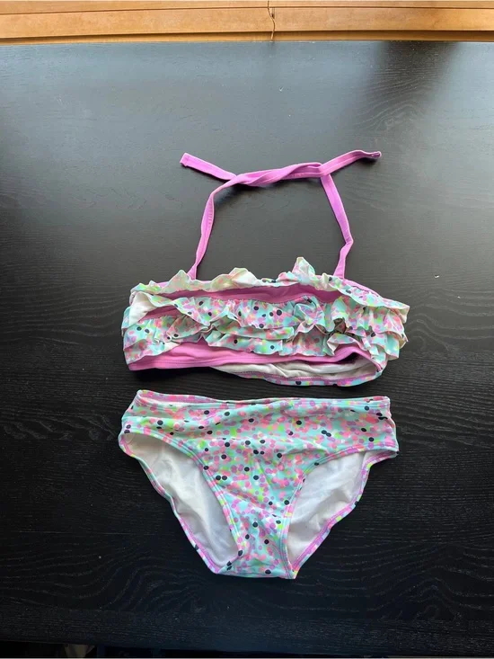 Xhilaratio Colorful Confetti Dot Pattern 2-Piece Ruffled Swimsuit Size L (10-12)