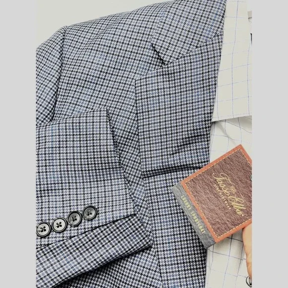 NWT Tasso Elba Men 42R Luxury Sport Coat Blazer Blue Grey Houndstooth TS72B09503