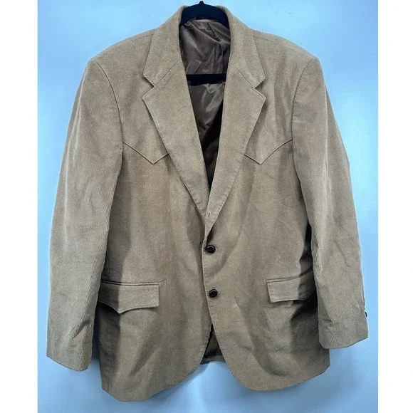 Circle S Dallas Texas Mens 44R Tan Corduroy Western Blazer Elbow Patches Yoke