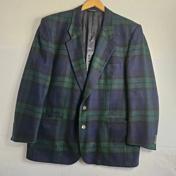 Vtg Burberrys Cashmere Black Watch Tartan Plaid Sport Coat Blazer Saks Fifth Ave