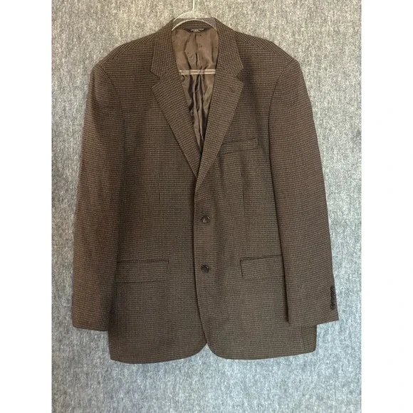 Joseph & Feiss Gold Mens Brown Houndstooth Two Button Blazer Jacket Sport Coat