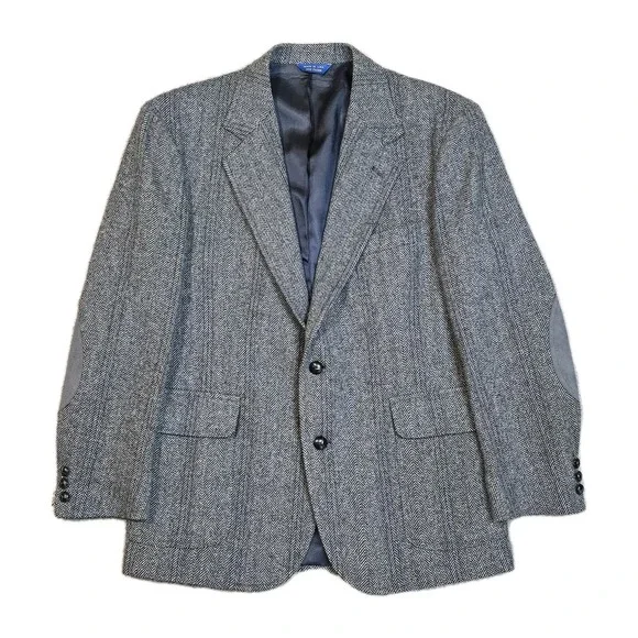 VTG Pendleton blazer mens 42 dark‎ gray tweed wool herringbone elbow patches USA