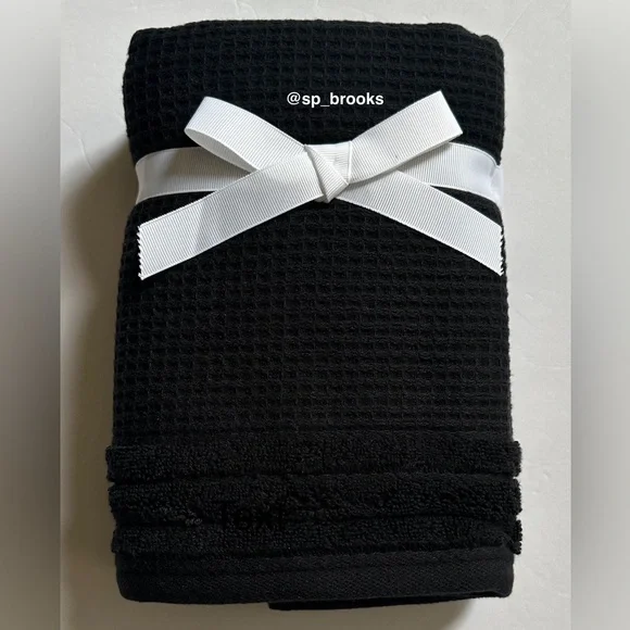 🎁2PC Hotel Balfour Hand Towel Set - Waffle Cotton Black Hand Towels - Caviar