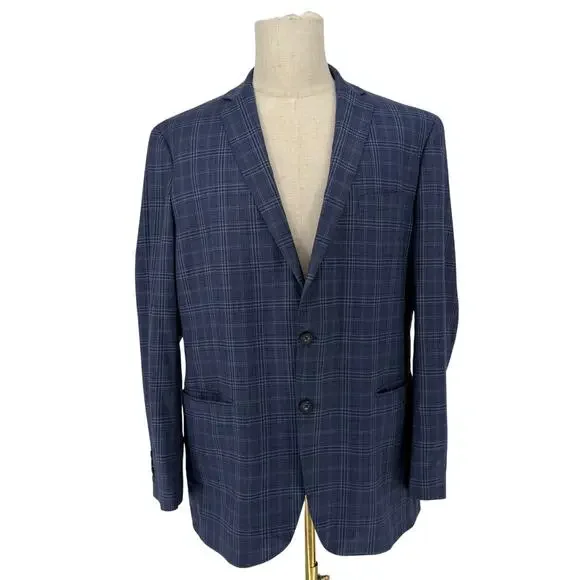 Daniel Hechter Paris Navy Blue Charcoal Grey Glen Sportcoat Wool Jacket Size 44L