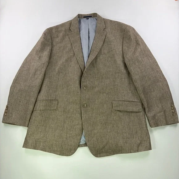 Jos a Bank 1905 Blazer Mens 46R Brown Linen Herringbone Tailored Fit Sport Coat