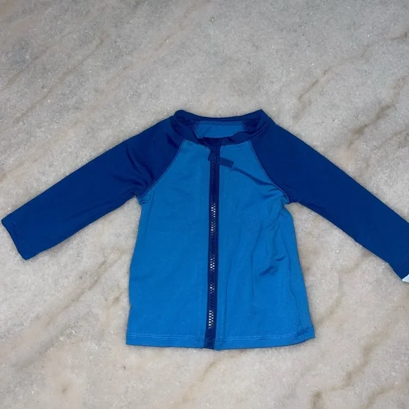 NWT Light and Dark Blue Zip Up Long Sleeve Swim Top
