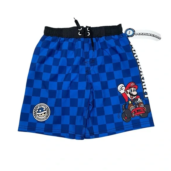 Nintendo Mario Kart Video Game Blue Swim Shorts Trunks Boys size 8 New
