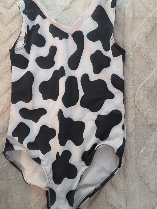 Black and White Cow Print Kids One-Piece Swimsuit Swimwear Girls Size 6‎ 7 Swim