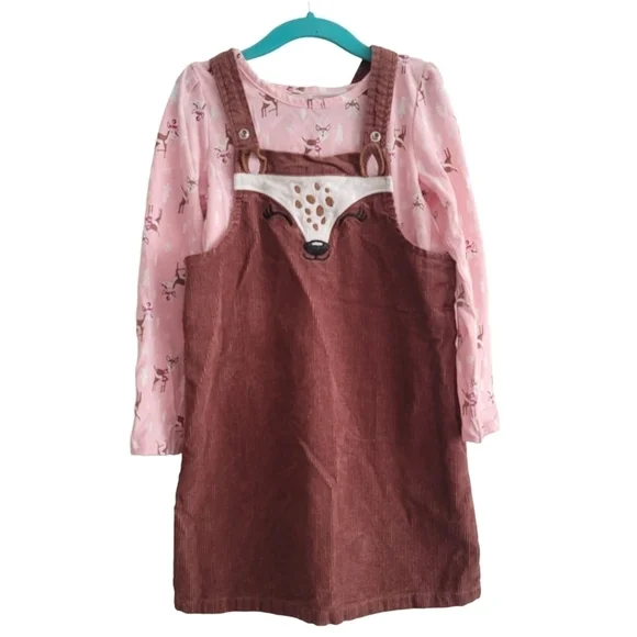 The Children's Place 5T Deer Pinafore Dress‎ & Matching Long Sleeve Shirt