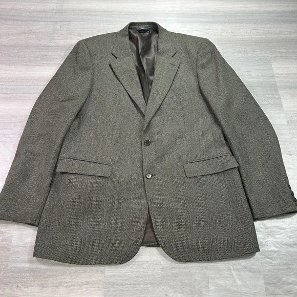 Brooks‎ 346 Blazer Mens 44L Brown Wool Herringbone Tweed Sport Coat Jacket