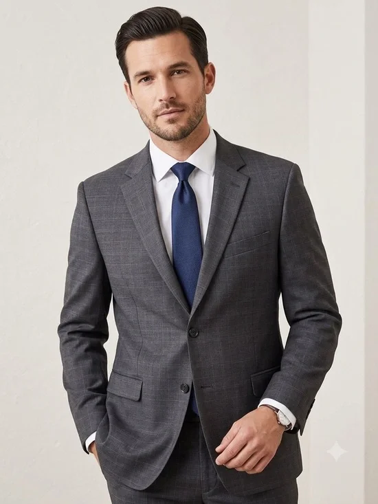 Tommy Hilfiger‎ Sz 42R Men's Blazer Dark Gray Windowpane Sport Coat -Blazer