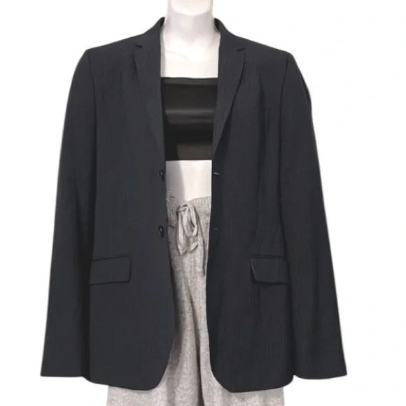 H&M Mens Dark Navy Blue Pinstriped Blazer Suit Jacket Sz 36R