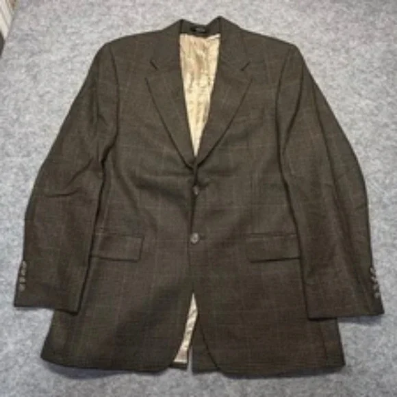 Lauren Ralph Lauren Blazer Mens 40R Glen Plaid 100% Wool Brown Sport Coat Jacket