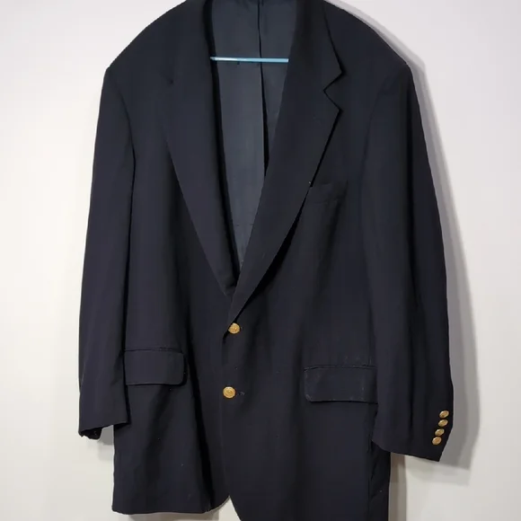 Nordstrom | Vintage 100% Wool Classic Dark Navy Blazer with Gold Accents Size 46