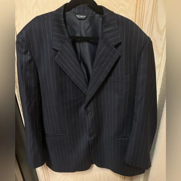 Wool Blazer 2 Button‎ Dark Blue Striped Sz 50R San Tropez Uomo Super 140