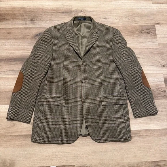 Polo Ralph Lauren Men’s 44 R Corneliani Virgin Wool Blazer Houndstooth Elbow