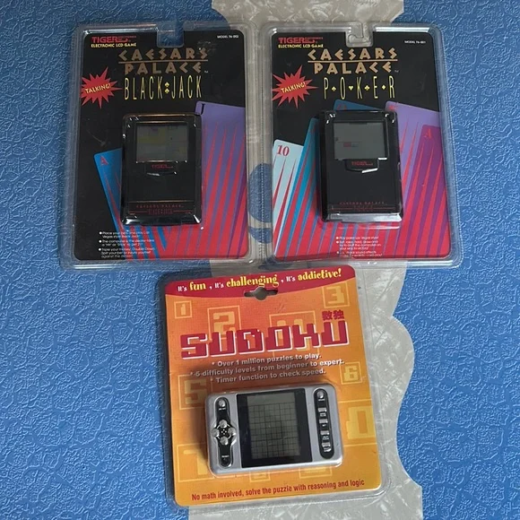 LOT 3 Vintage 1994 Tiger Electronics Games Sudoku Caesar Palace Black Ja…