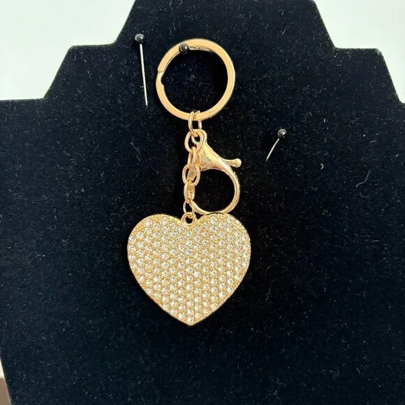 Glitter Heart Bag Charm Keychain Bling Core Keyring Cute Backpack Clip Glitz