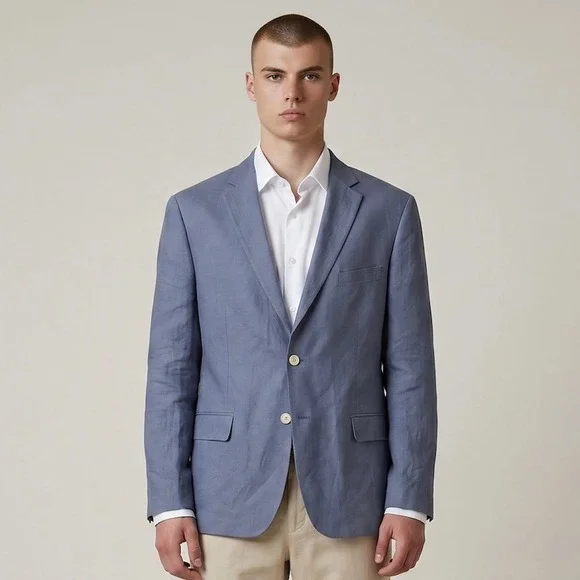 Lauren Ralph Lauren Blazer Jacket Mens 48R Blue 100% Linen 2-Button Sport Coat