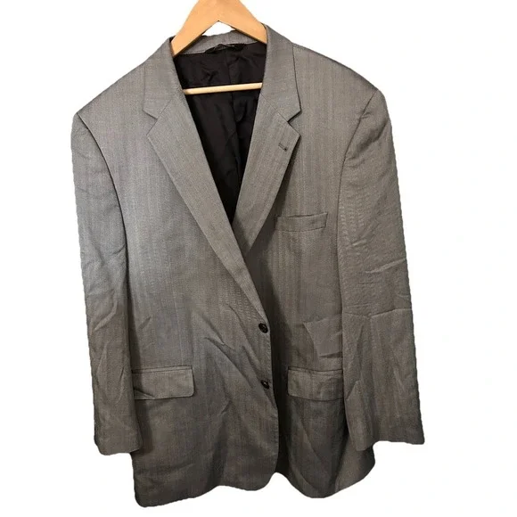 Jos A Bank Signature Collection 50R Gray Pinstriped Silk Wool Blend Suit Jacket