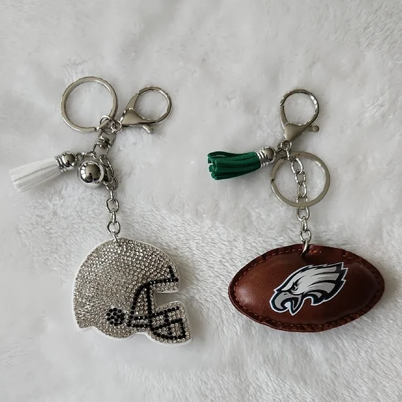 Philadelphia Eagles Football Silver Helmet Keychain Set Bag Charm