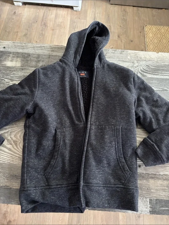 The Children's Place Dark Gray Sherpa-Lined Hooded Jacket