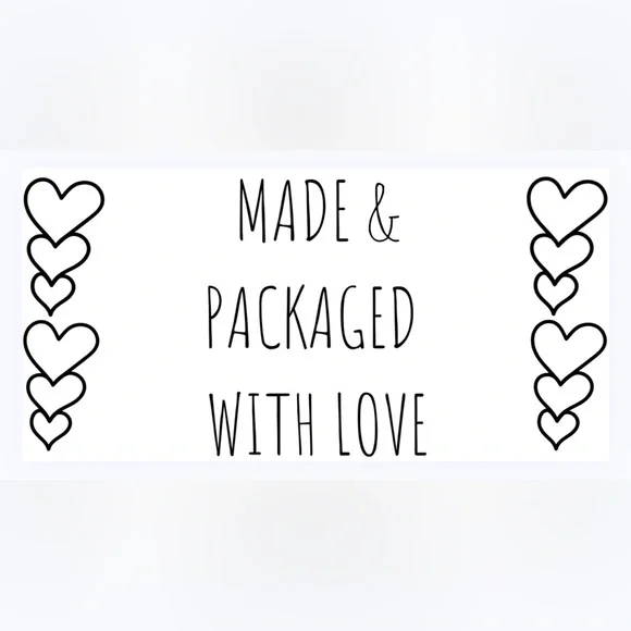 30‎ STICKERS - 2” x 1” - “MADE & PACKAGED ‘WITH LOVE’” - SHIP OR PRODUCT - WHITE