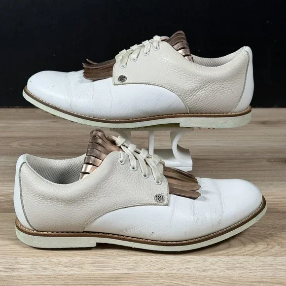 G/FORE Golf Shoes Women Size 9.5 White Gold Leather Kiltie Gallivanter Spikeless