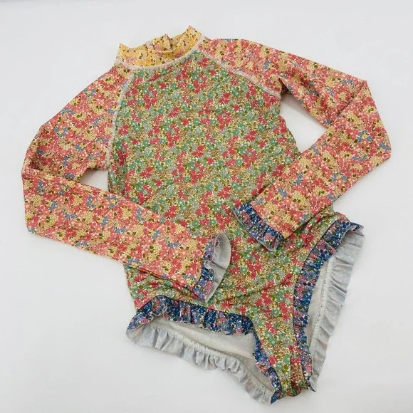 Marlo ditsy floral rashie Long Sleeve Ruffle Rash Guard One Piece
