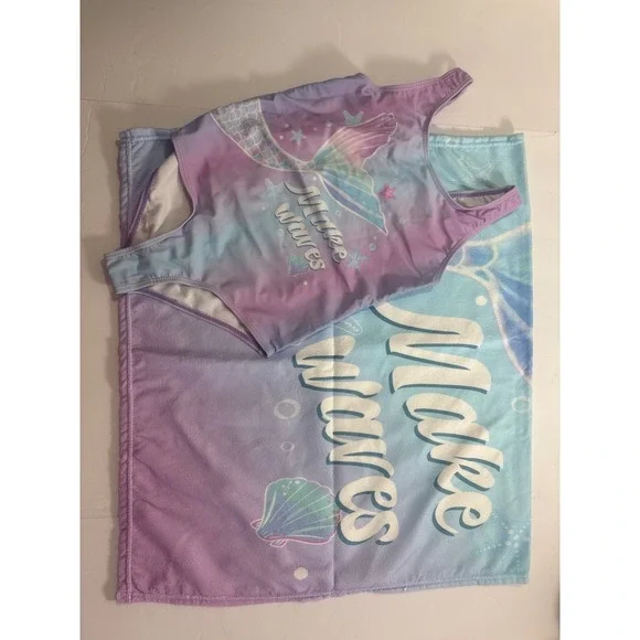 B Magical Girls Mermaid Swimsuit and Beach Towel Set‎ UPF 50 Size 10