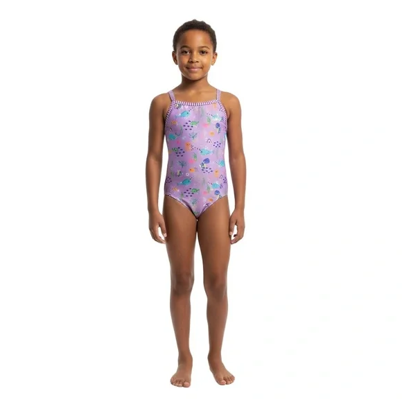 DOLFIN Girls One-Piece Swimsuit Size 10 Purple Marine‎ Life Chlorine Resistant