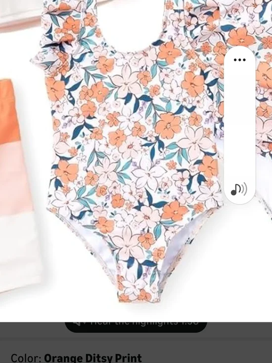 Girls Floral‎ One-Piece Swimsuit in Orange Ditsy Print Size 6 Girls Swimwear