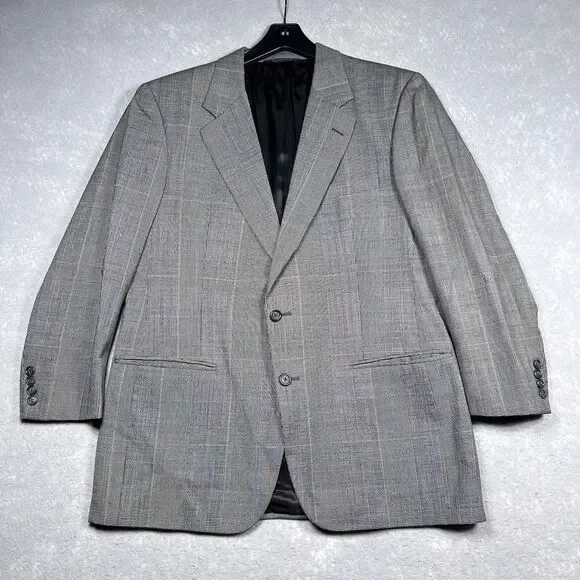 Vintage Burberry’s London Blazer Mens SZ 40R Gray Plaid Suit Jacket Two Buttons