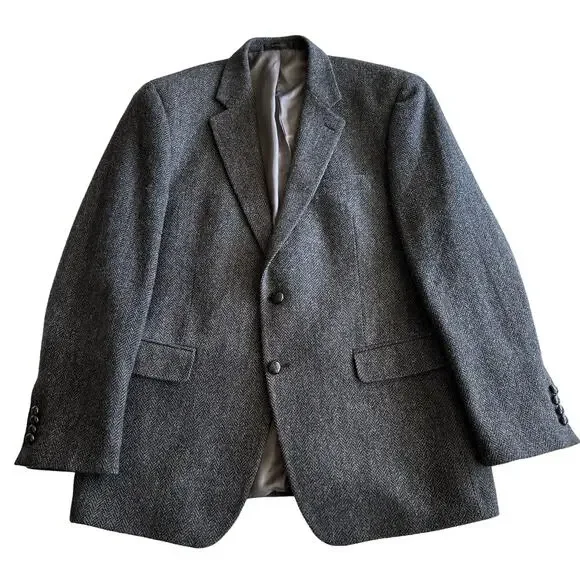 Lauren Ralph Lauren 100%‎ Wool Herringbone Classic 2 Button Gray Blazer Jacket L