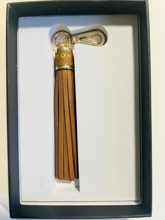 NIB FEDON 1919 CHARME LEATHER KEYCHAIN/ BAG CHARM FRINGE IN INCA GOLD
