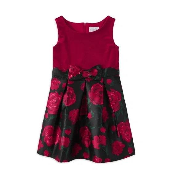 The Children’s Place Girls Red Velour Print Dress Size 12 NEW