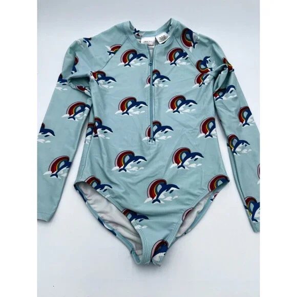 Hanna Andersson Dolphin Rainbow Long Sleeve Rash Guard Swimsuit Kids Size 150 12