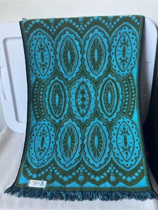 Vintage MCM Martex Terri-down Blue Green Hand Towel West Point Pepperel USED.