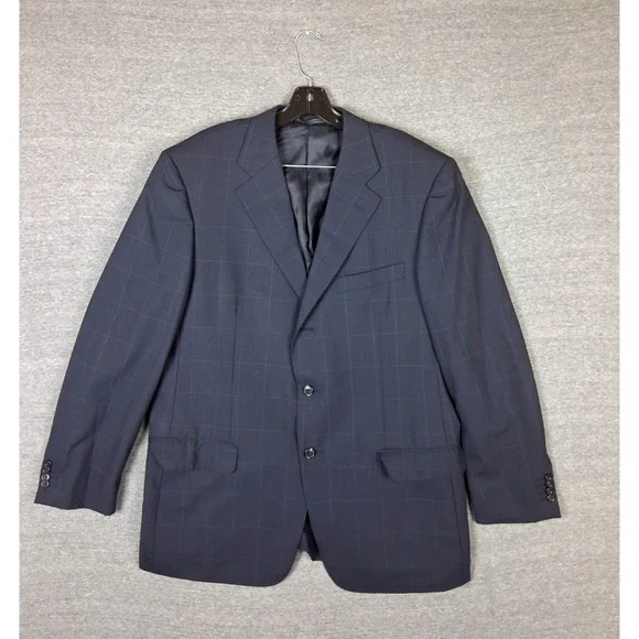 Ermengeldo Zegna Mens Jacket 44R Blue Pinstripe Plaid Wool Sportcoat Blazer