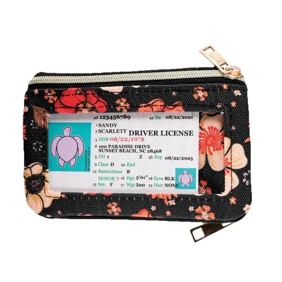 Simply Southern Vintage Black Floral ID Wallet Pouch Key Ring Card Holder NWT