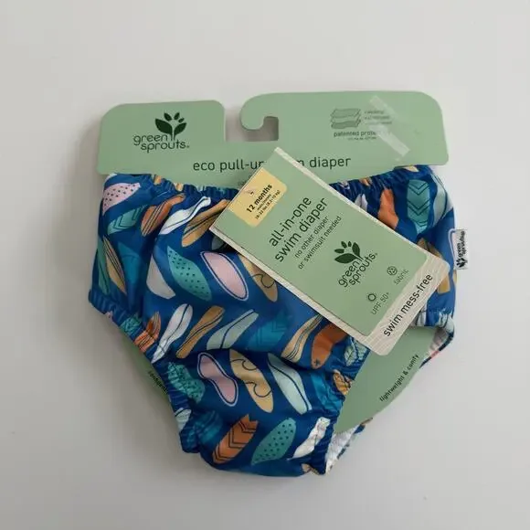 Green Sprouts eco pull-up All-In-One swim diaper blue surfboard print