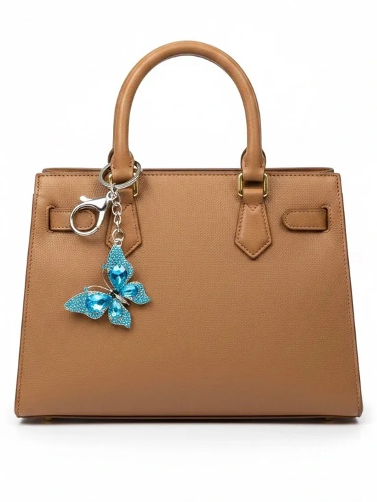 Allover Turquoise Blue Rhinestone Silver Butterfly 2” Keychain Bag Purse Charm