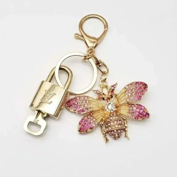 Authentic Louis Vuitton Gold Padlock & Key 🔒 LV Bag Charm w/ Unbranded Keychain