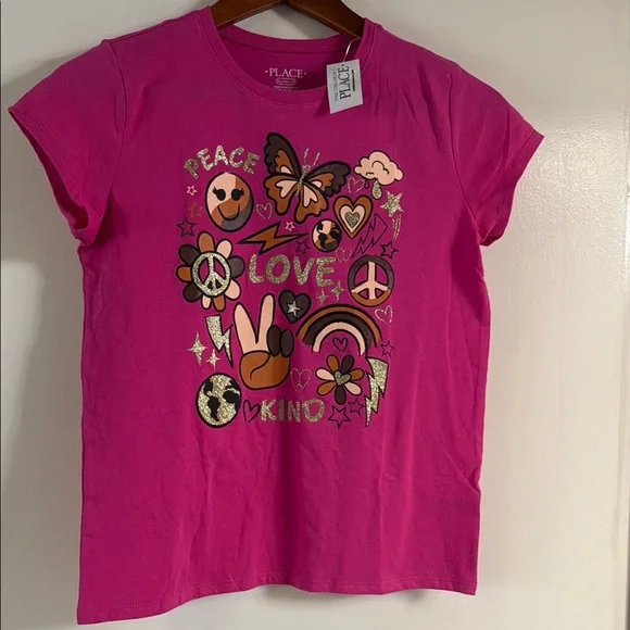 The Children's Place Pink Short Sleeve Tee Graphic Design Girls Size XL/14 NEW