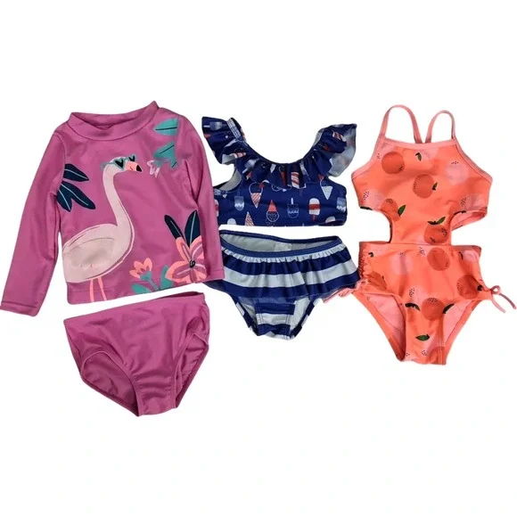 Baby Girl Swimsuit Lot 12‎ 18 Mos Cat & Jack Carter's Flamingo Popsicle Bikini