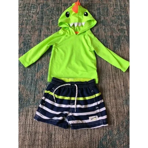 Cat and Jack size 12m  swim rash guard andshorts set dino dinoasur