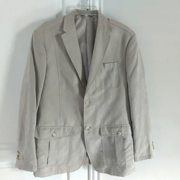 PERRY ELLIS Classic Fit Beige Linen Sport Coat Blazer Jacket Size 42R
