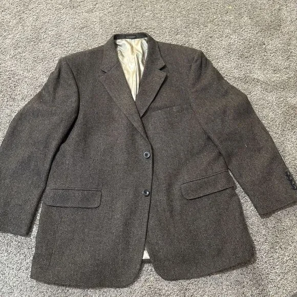 Oscar de la Renta Men's Brown Sport Coat 46R Blazer Jacket Merino Wool Lambswool