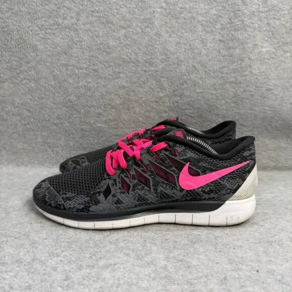 Nike Free 5.0 Women Running Shoes Black Pink Snake Print Athletic Sneaker Size 7