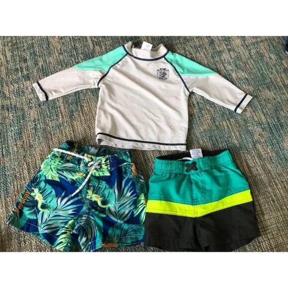 baby boys 12 month rash guard shorts set swim suit lot